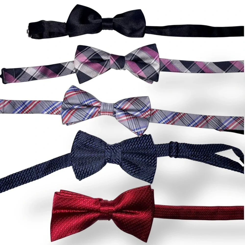 Zara Stafford Wembley Bow‎ Tie Lot 5 OS Multi Plaid Solid Textured Adjustable